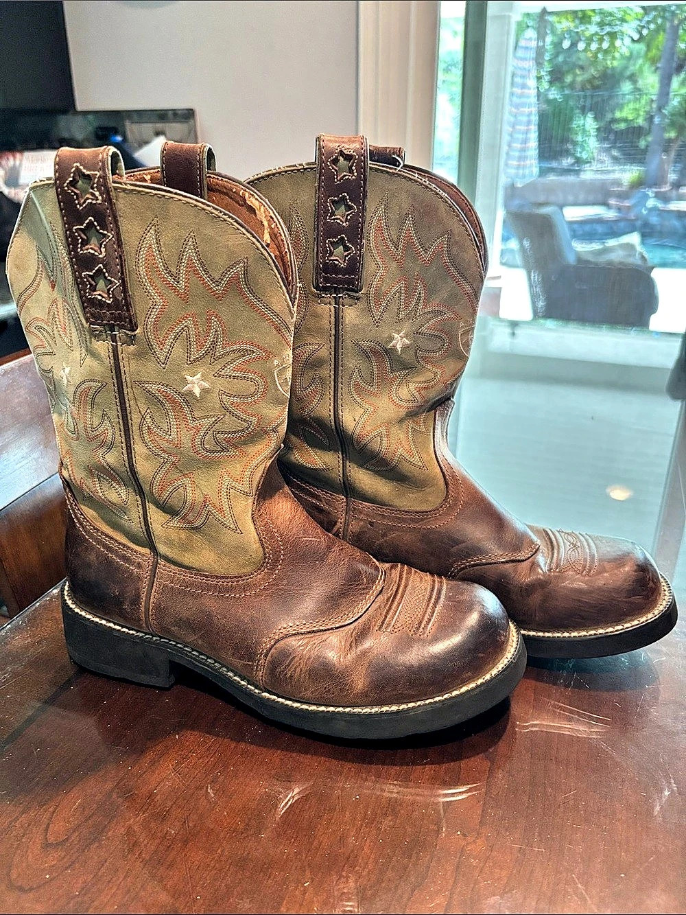 Ariat Heritage Roper Western Boots Brown & Green US 11 B